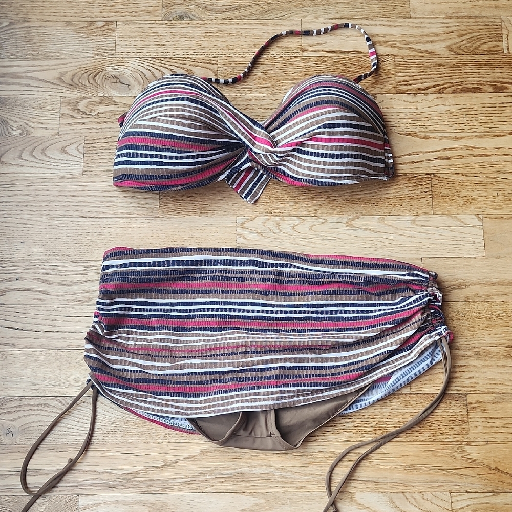 (L) Top (M) Bottom Tommy Bahama Striped Swimwear Vacation Tropical Bikini Beach